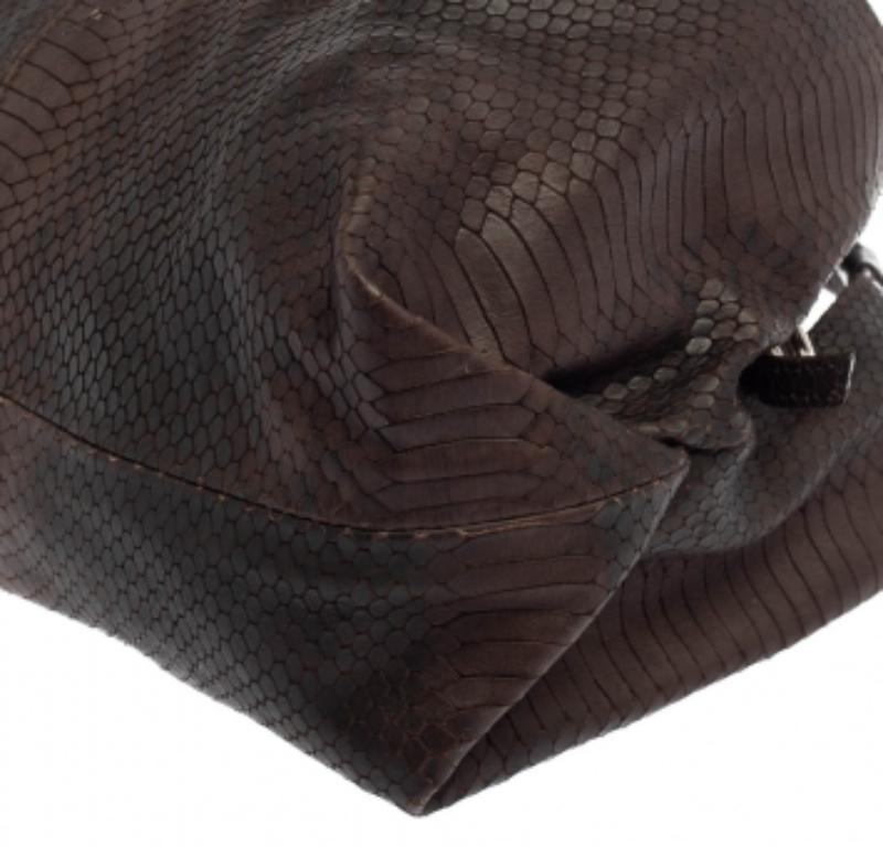 Furla Dark Brown Python Embossed Leather Elisabeth Hobo In Fair Condition For Sale In Dubai, Al Qouz 2