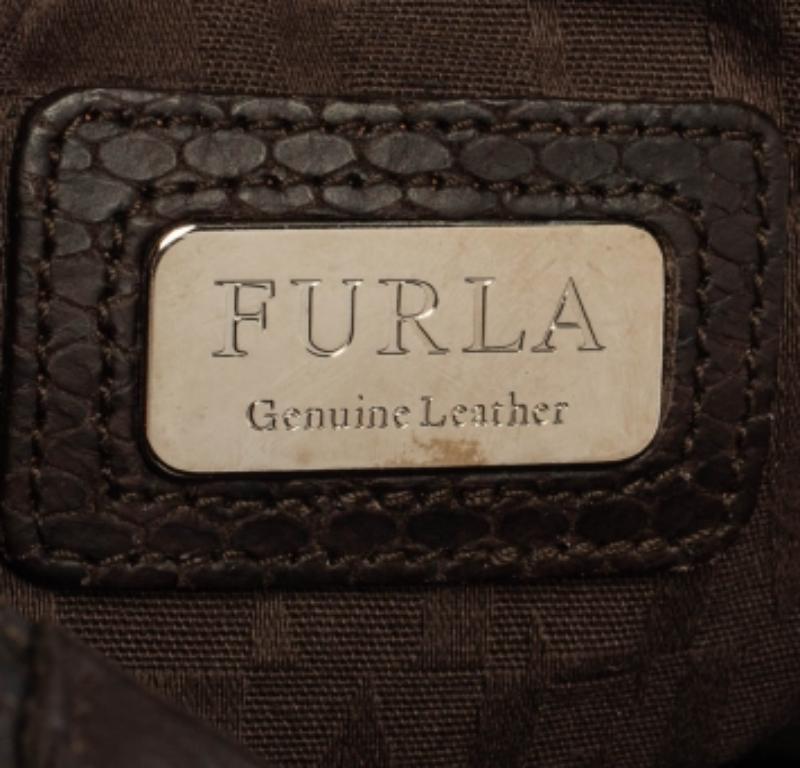Furla Dark Brown Python Embossed Leather Elisabeth Hobo For Sale 1