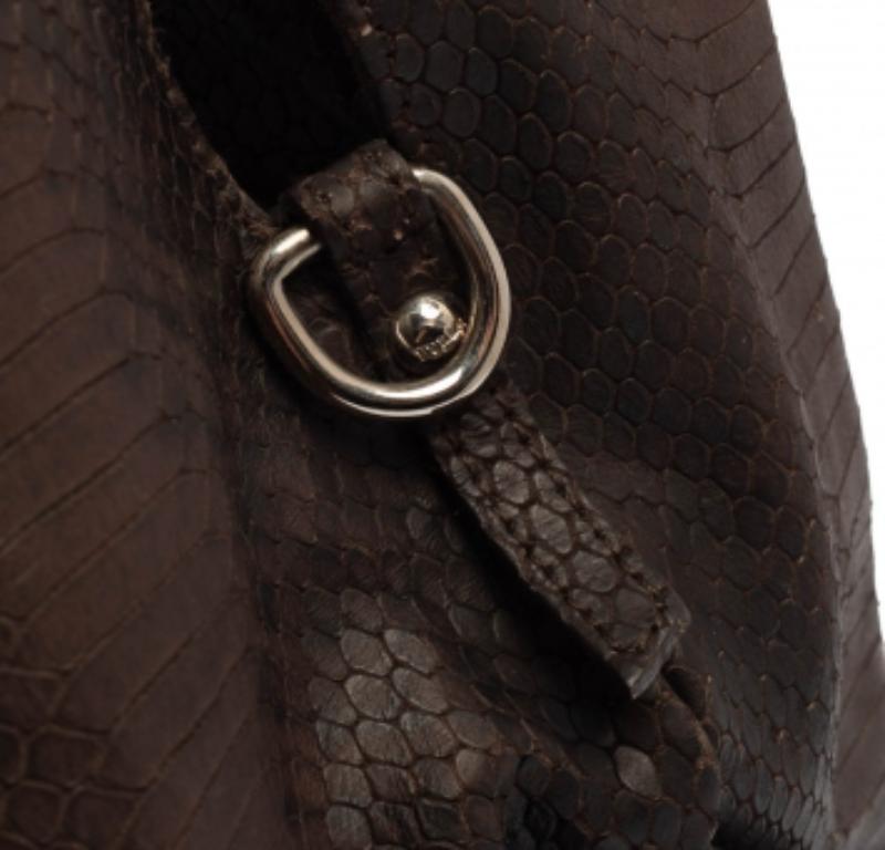Furla Dark Brown Python Embossed Leather Elisabeth Hobo For Sale 2