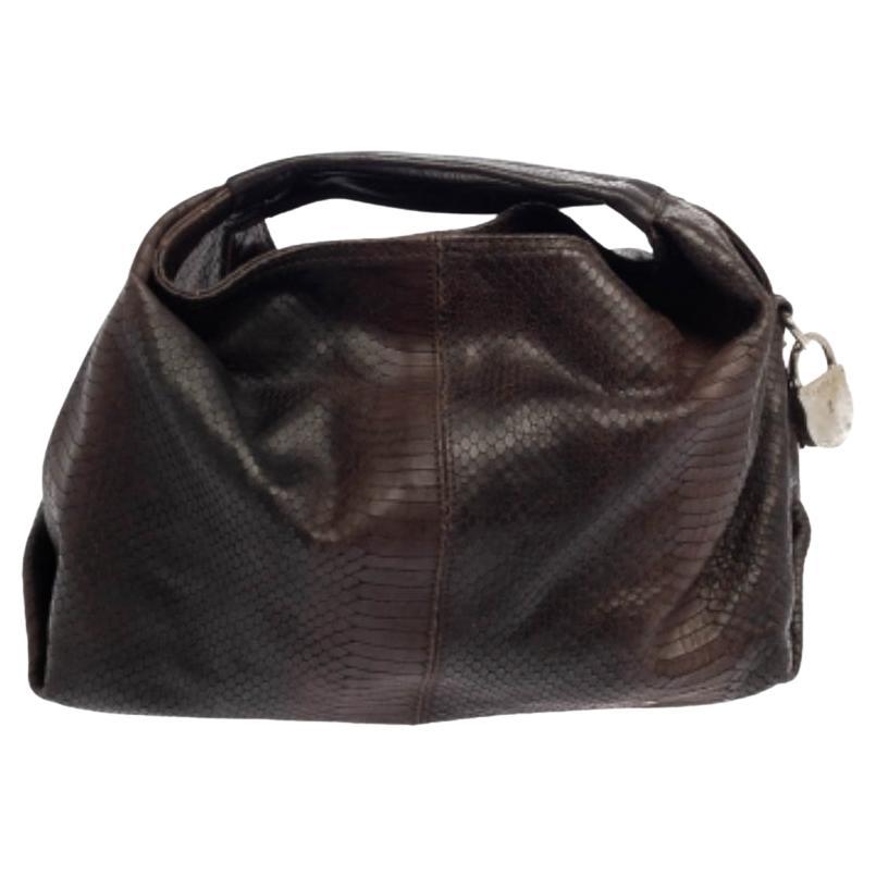 Furla Dark Brown Python Embossed Leather Elisabeth Hobo For Sale