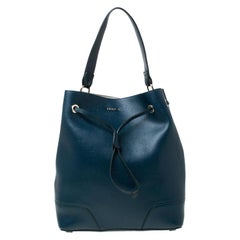 Furla Deep Sea Green Leather Stacy Drawstring Bucket Bag