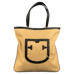 FURLA Fortezza Beige & Schwarze Tragetasche mit Strohlederbesatz
