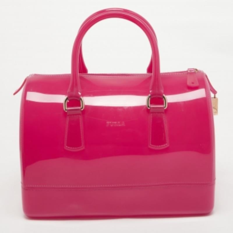 Furla Fuchsia Rubber Candy Satchel For Sale 3