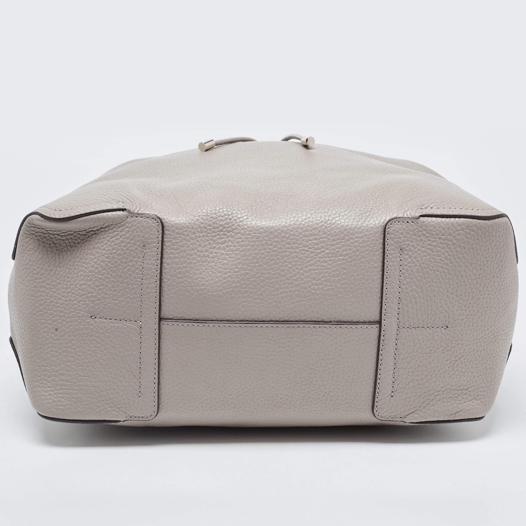 Gray Furla Grey Leather Atena Drawstring Bucket Bag