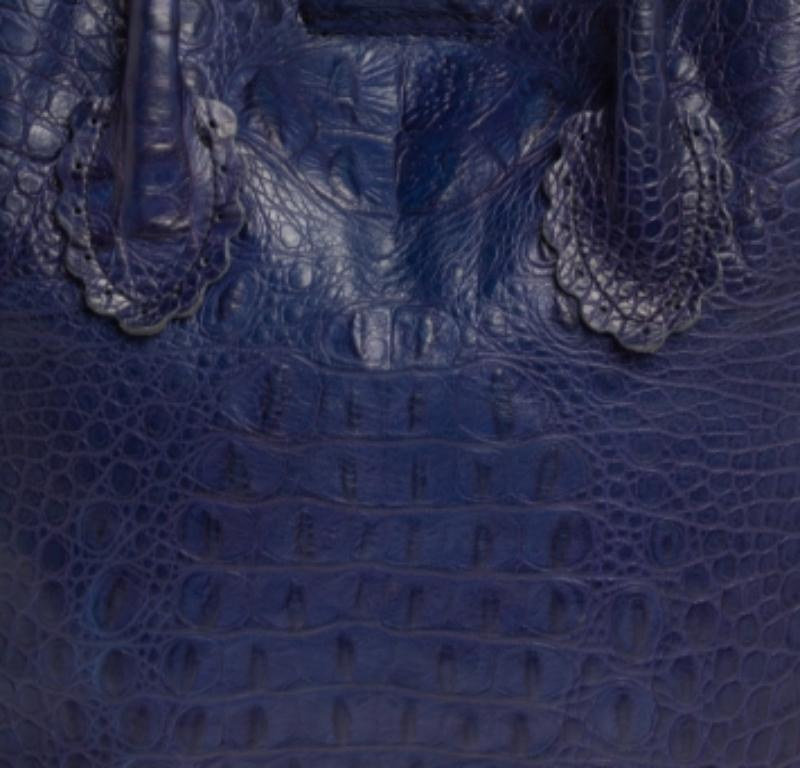 Women's Furla Indigo Croc Embossed Leather Tote For Sale