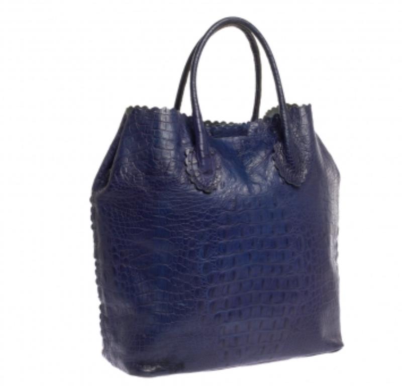 Furla Indigo Croc Embossed Leather Tote For Sale 1