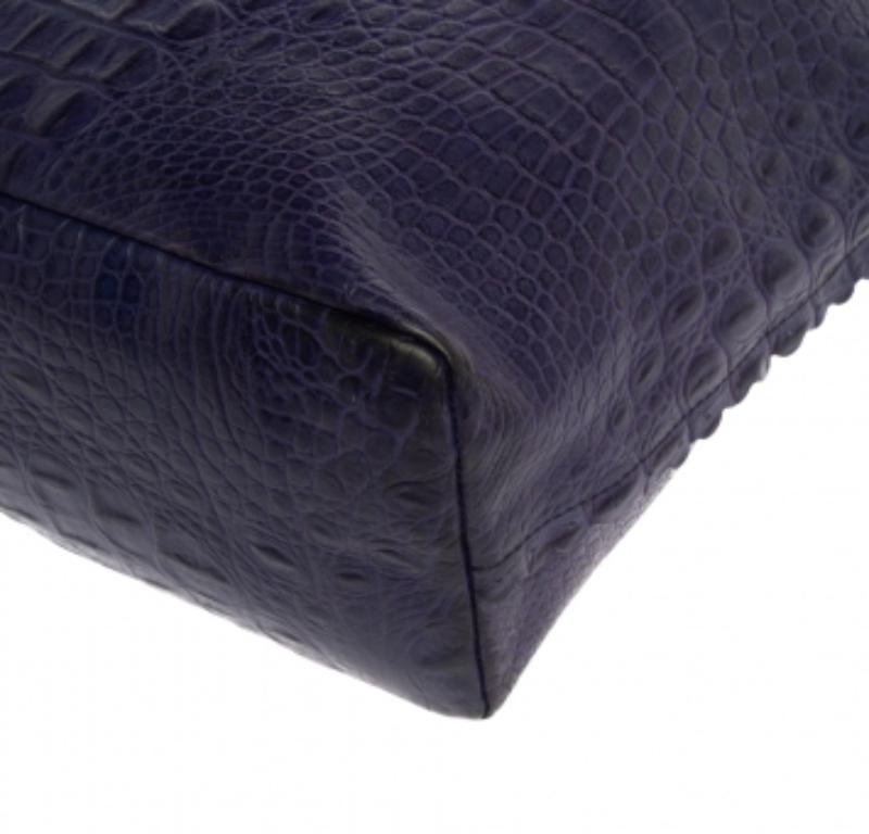 Furla Indigo Croc Embossed Leather Tote For Sale 2