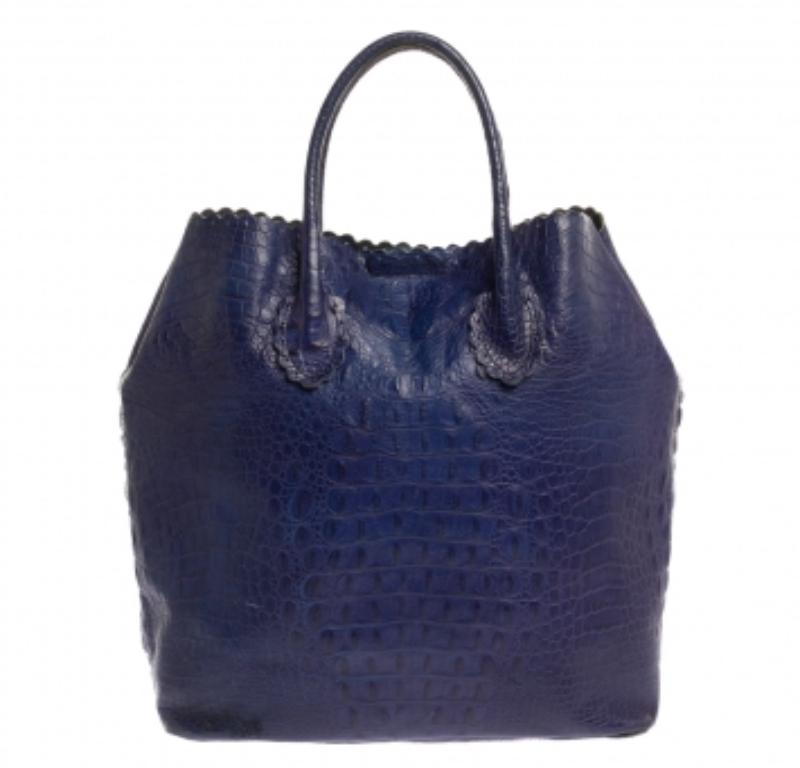 Furla Indigo Croc Embossed Leather Tote For Sale 3