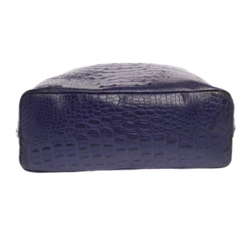 Furla Indigo Croc Embossed Leather Tote For Sale 4
