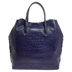 Used Furla Indigo Croc Embossed Leather Tote