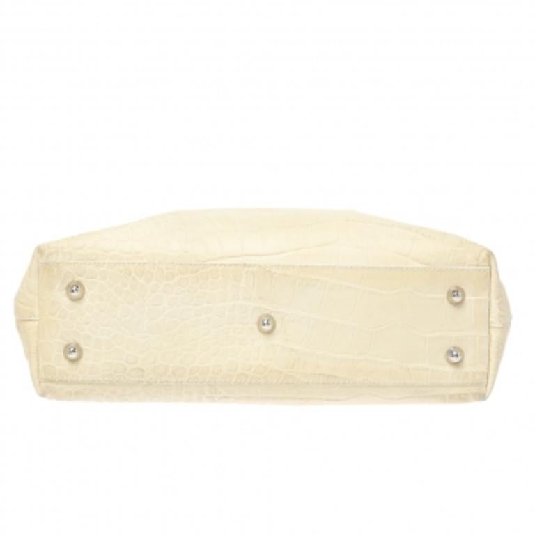 Beige Furla Light Cream Croc Embossed Leather Presslock Tote For Sale