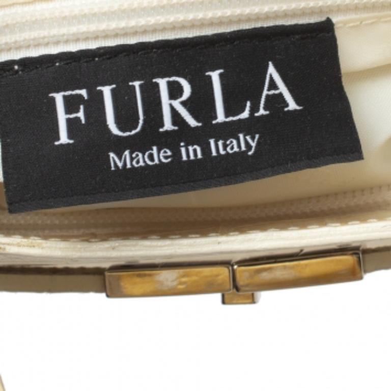 Furla Light Cream Croc Embossed Leather Presslock Tote For Sale 2