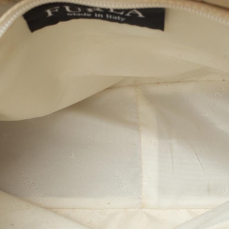 Furla Light Cream Croc Embossed Leather Presslock Tote For Sale 3