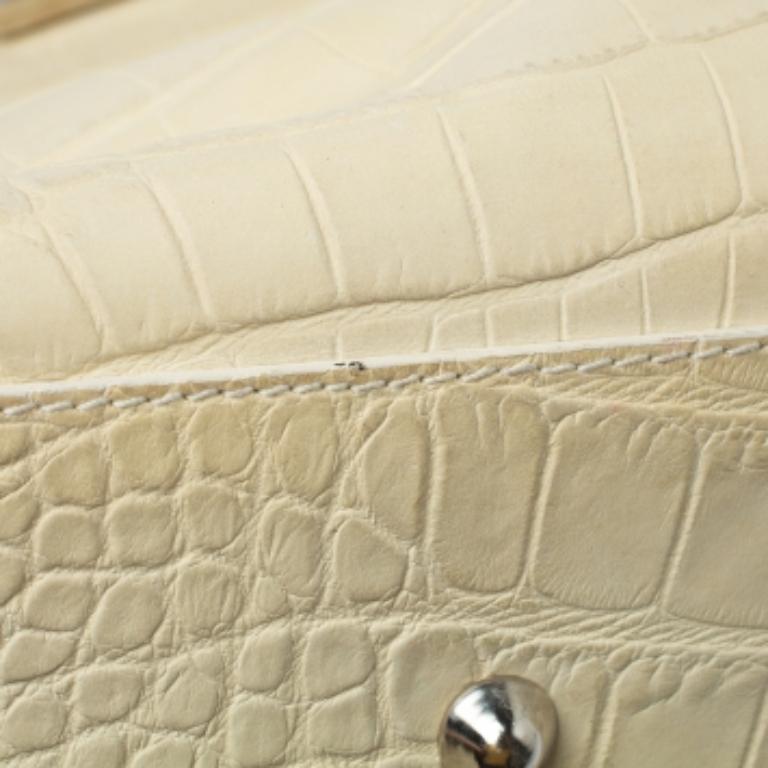 Furla Light Cream Croc Embossed Leather Presslock Tote For Sale 4