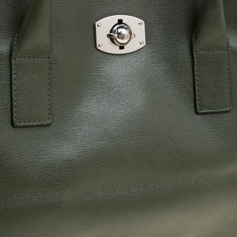 Women's Furla Moosy Green Leather Appaloosa Tote