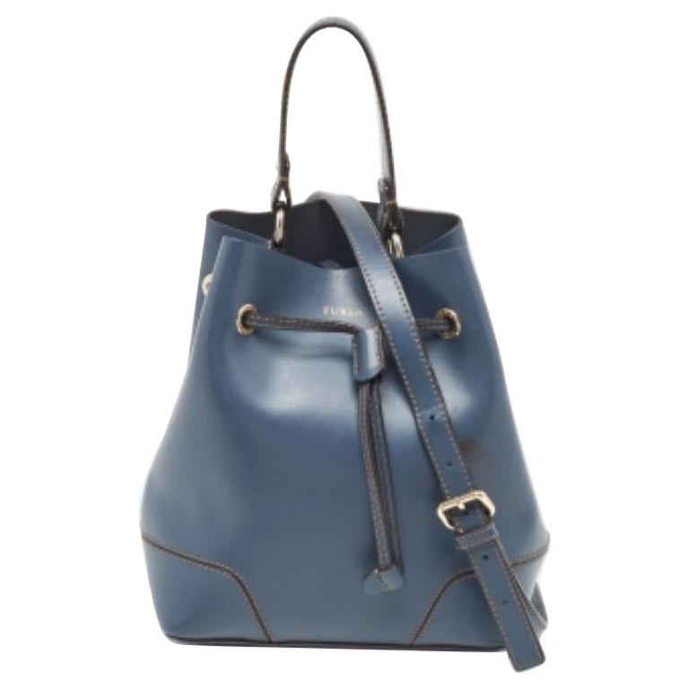 Furla Borsa a secchiello con coulisse Stacy in pelle blu navy in vendita
