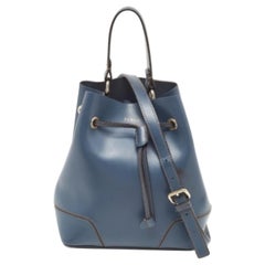 Furla Navy Blue Leather Stacy Drawstring Bucket Bag