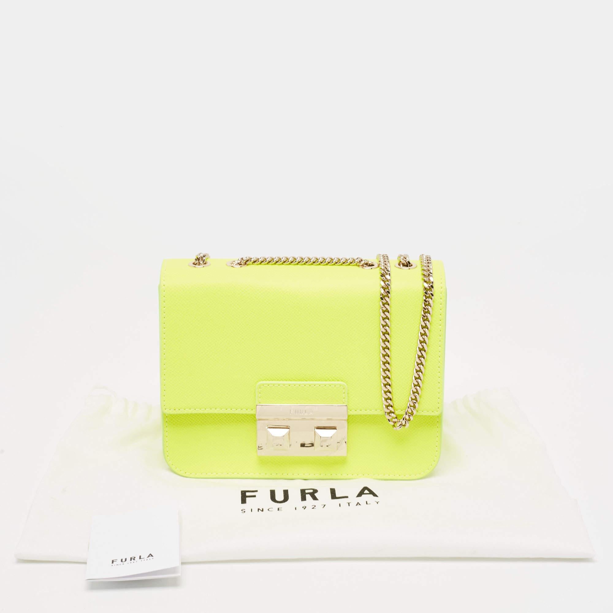 Furla Neon Green Leather Mini Bella Crossbody Bag For Sale 7