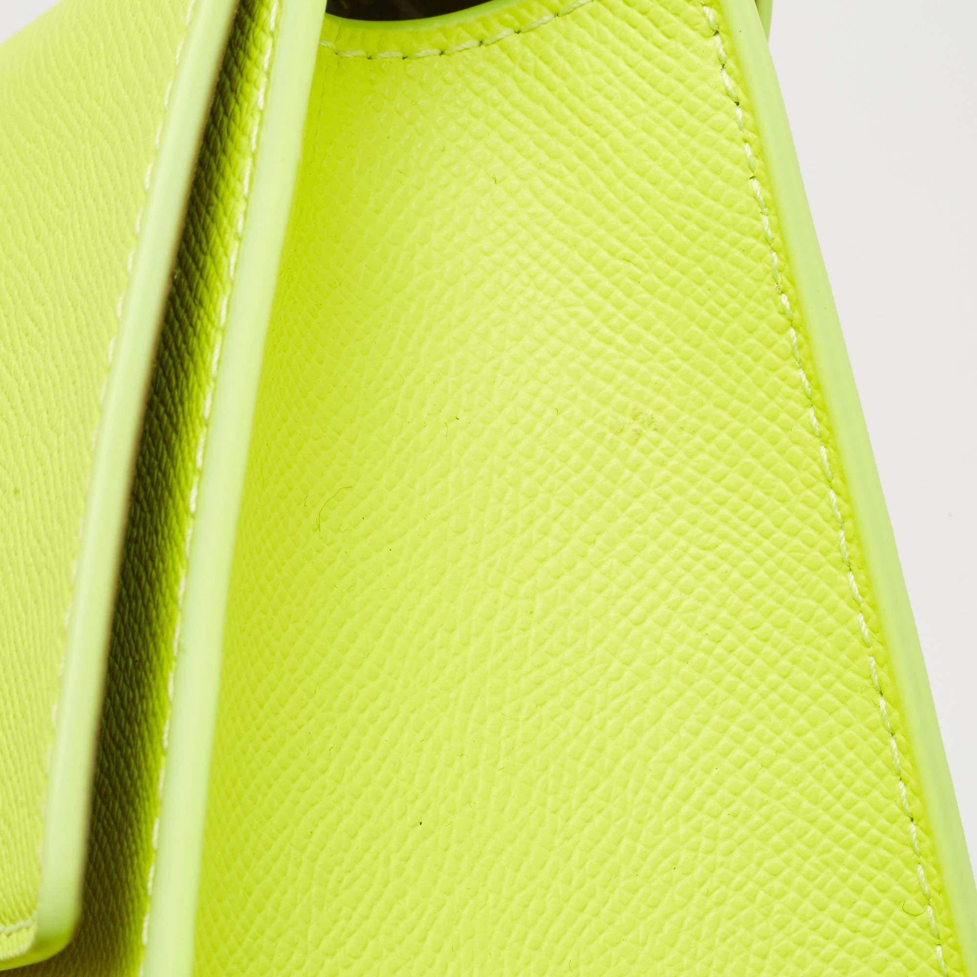Furla Neon Green Leather Mini Bella Crossbody Bag In Excellent Condition For Sale In Dubai, Al Qouz 2