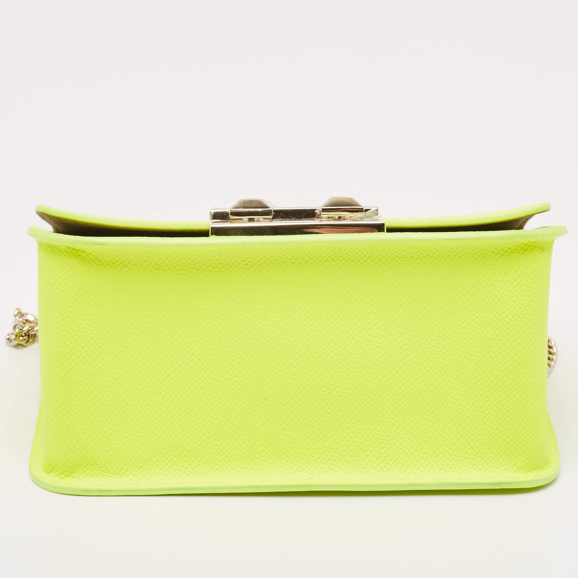 Women's Furla Neon Green Leather Mini Bella Crossbody Bag For Sale