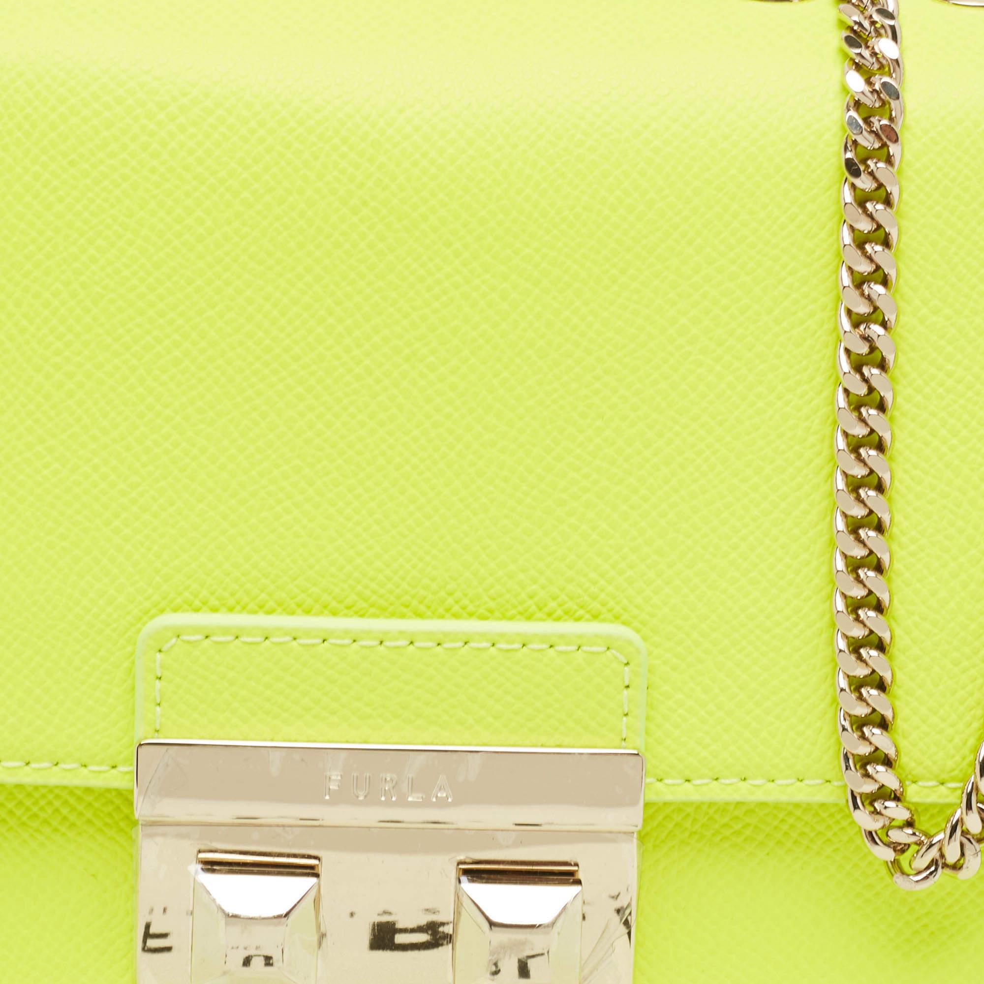 Furla Neon Green Leather Mini Bella Crossbody Bag For Sale 1