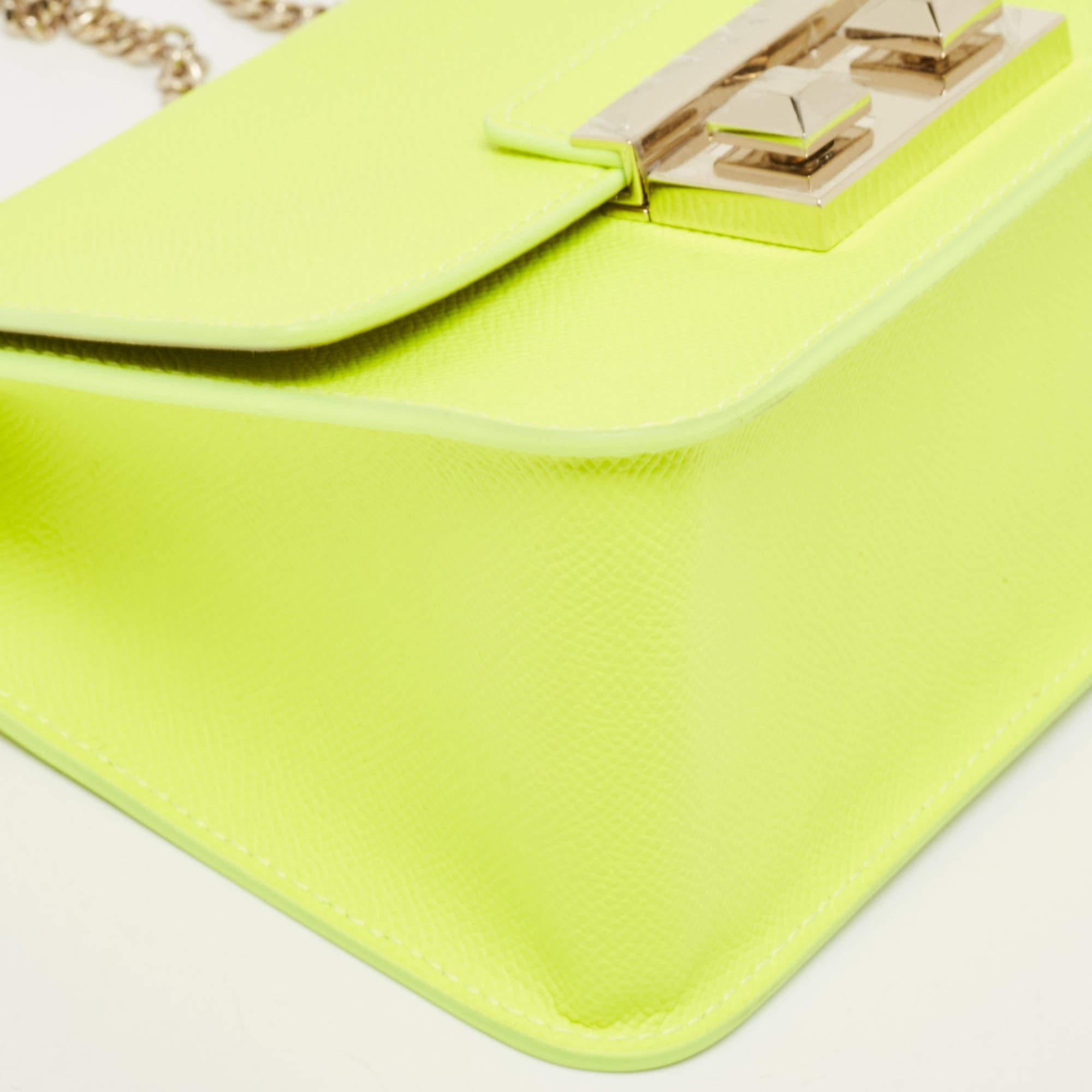 Furla Neon Green Leather Mini Bella Crossbody Bag For Sale 3