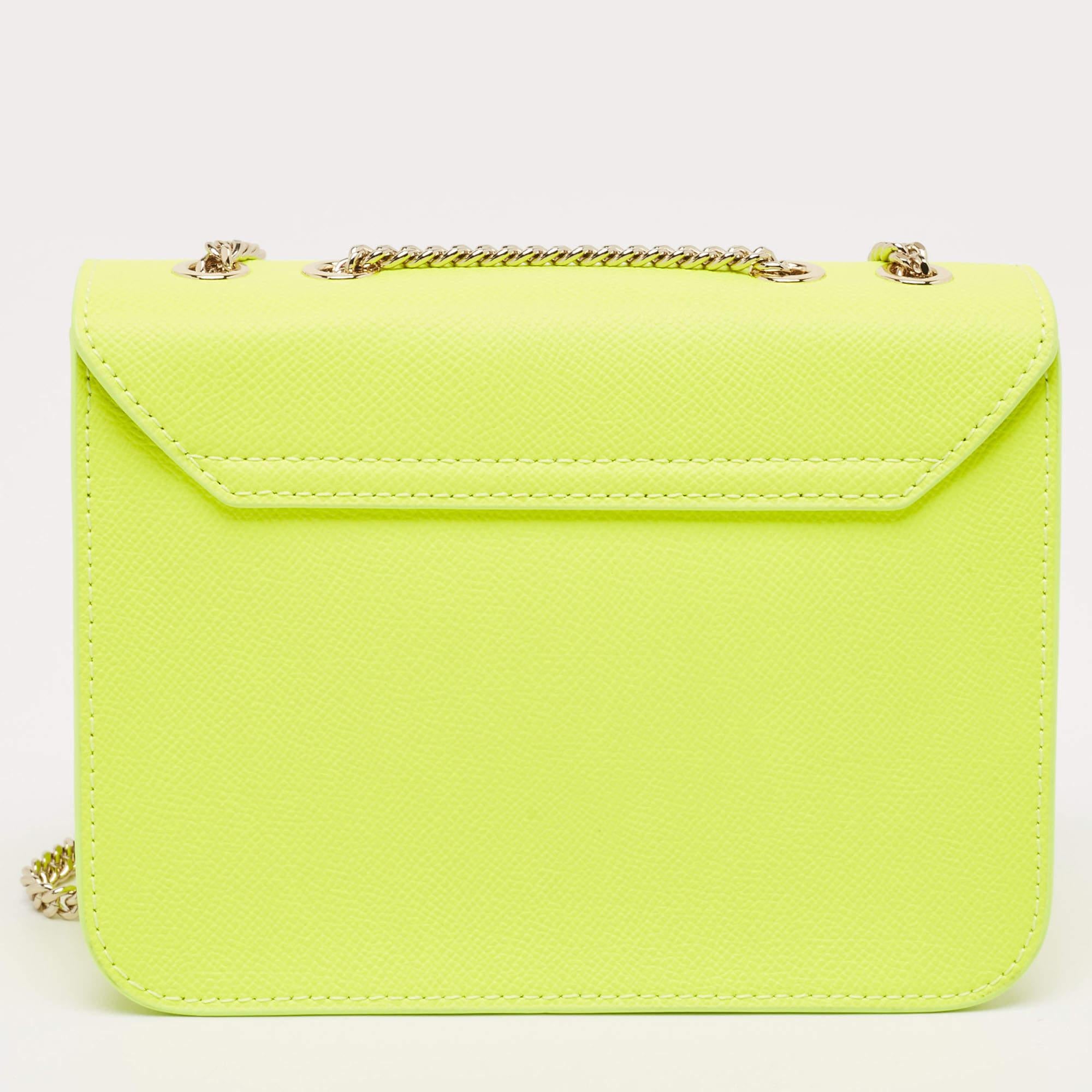 Furla Neon Green Leather Mini Bella Crossbody Bag For Sale 4