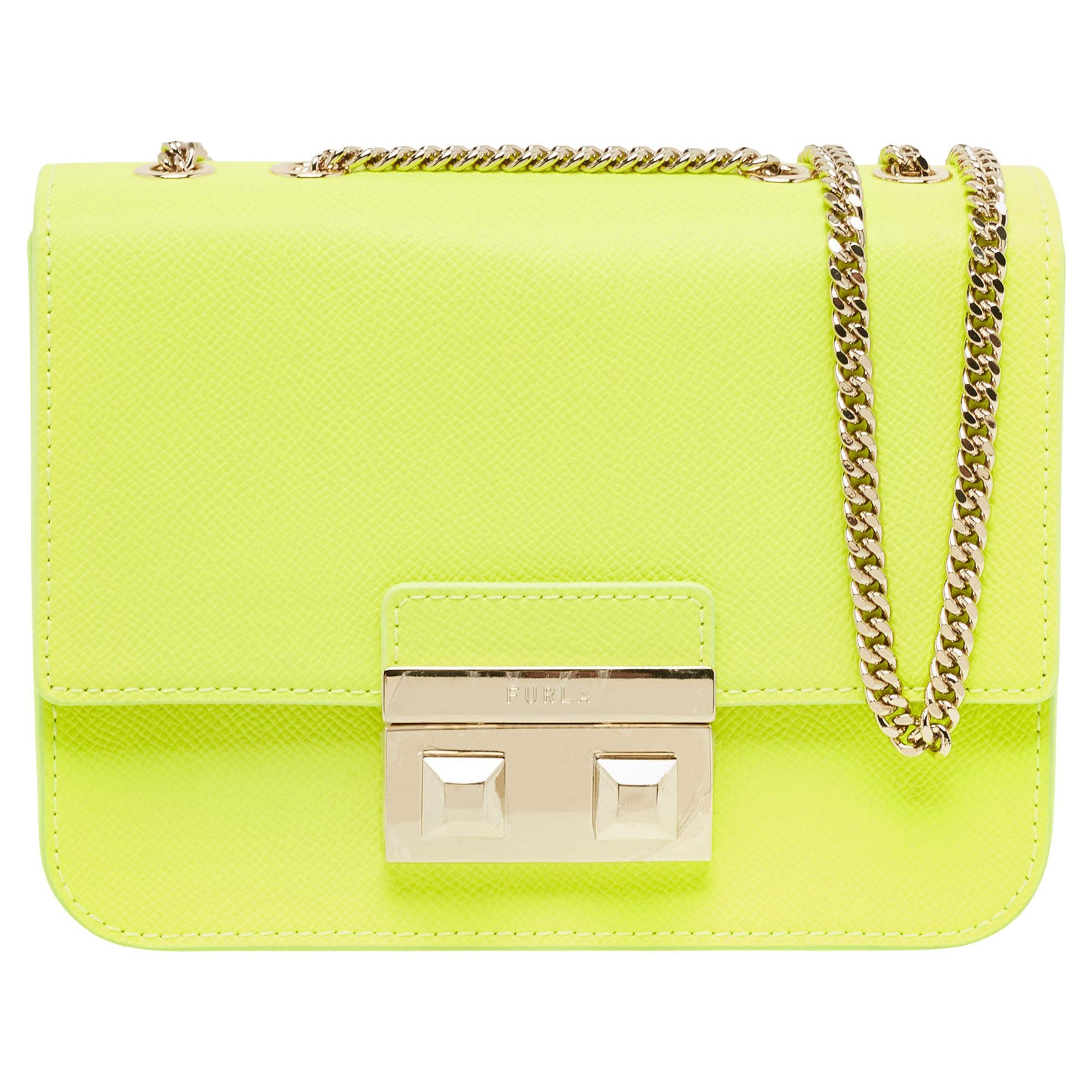 Mini bolso cruzado Bella de piel verde neón de Furla
