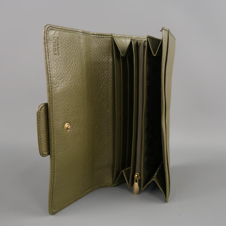 FURLA Olive Green Leather Gold Plate Snap Checkbook Wallet For Sale at ...