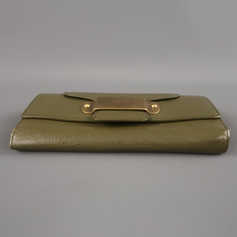 FURLA Olive Green Leather Gold Plate Snap Checkbook Wallet For Sale at ...