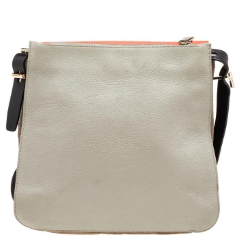 Furla Orange/Grey Leather And Suede Flap Shoulder Bag 6
