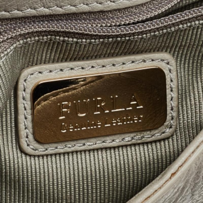 Furla Orange/Grey Leather And Suede Flap Shoulder Bag In Good Condition In Dubai, Al Qouz 2
