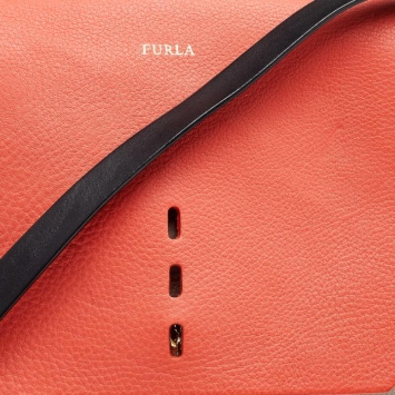 Furla Orange/Grey Leather And Suede Flap Shoulder Bag 5
