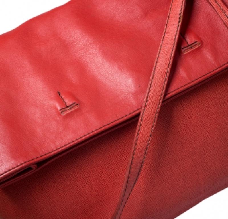Furla Orange Leder Fold Over Umhängetasche Damen im Angebot