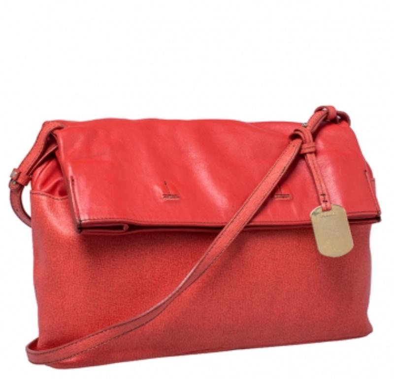 Furla Orange Leder Fold Over Umhängetasche im Angebot 1