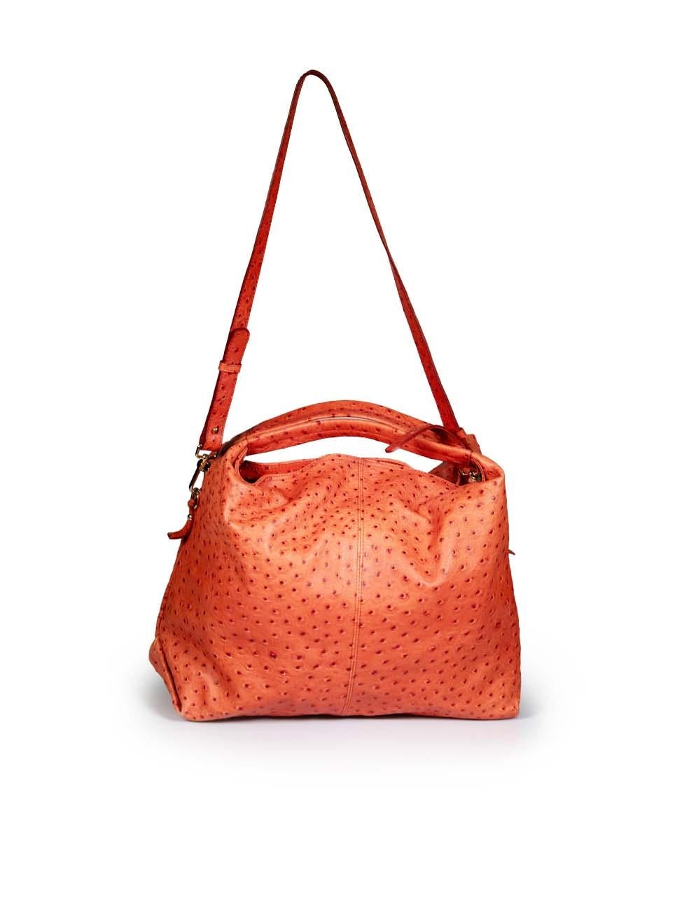 Furla Orange Ostrich Leather Handbag In Good Condition In London, GB