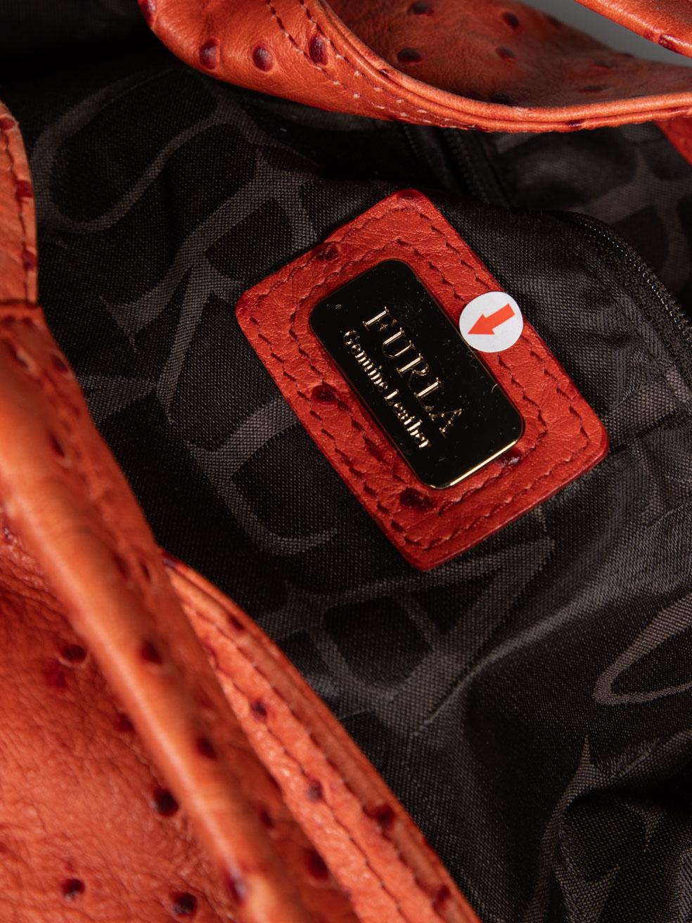 Furla Orange Ostrich Leather Handbag 3