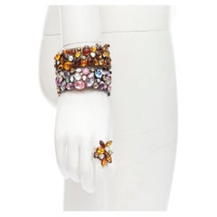 FURLA orange purple rhinestone embellished 2 bangles cocktail ring set