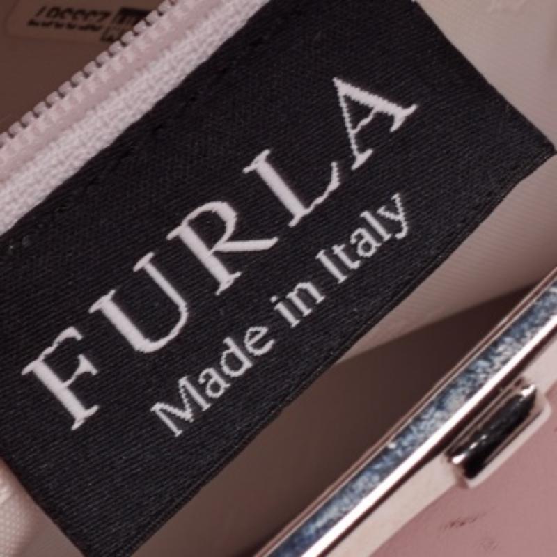 Beige Fourre-tout Furla en cuir rose blush/blanc Frame Lock en vente
