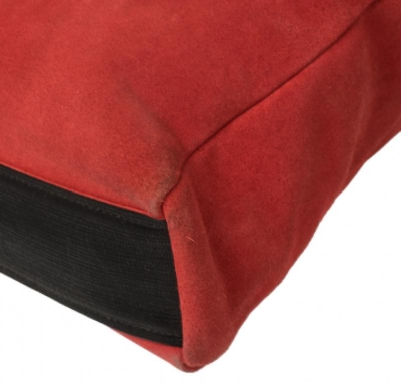 Furla Red/Black Textured Leather and Suede Tote For Sale 5