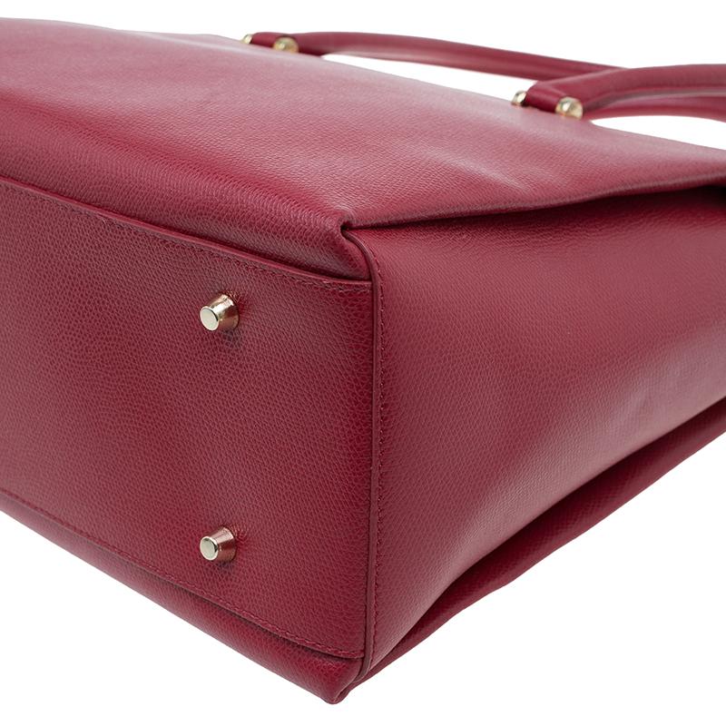 Furla Red Textured Leather Large Lotus Tote For Sale 5