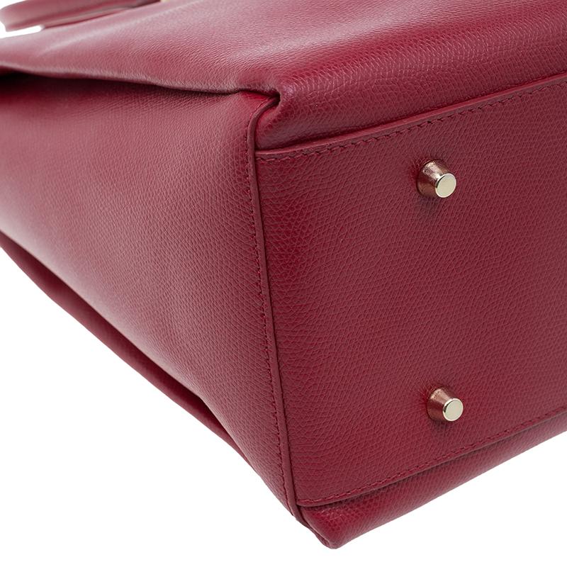 Furla Red Textured Leather Large Lotus Tote For Sale 6