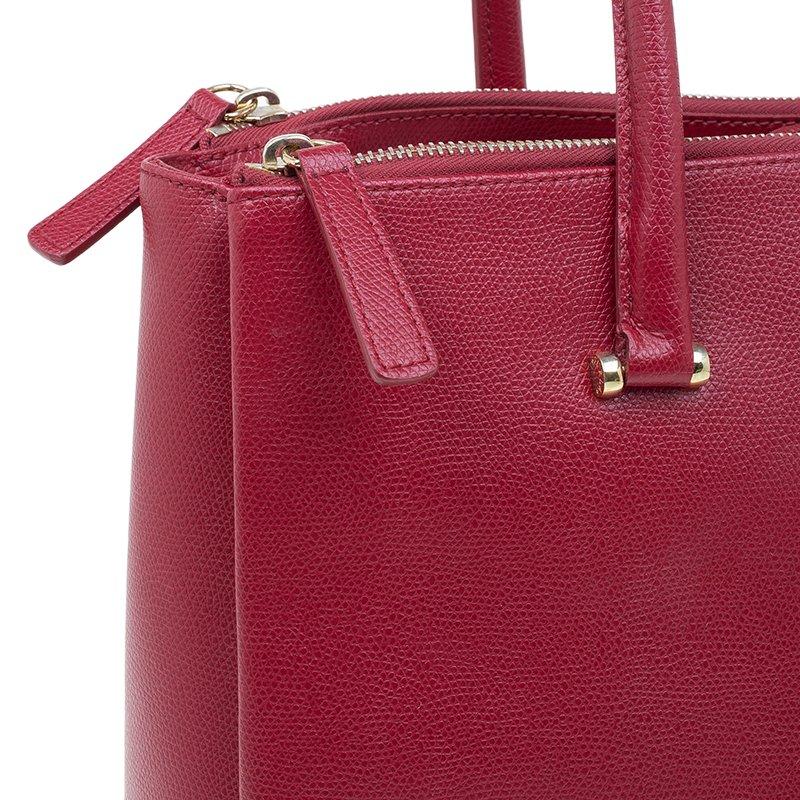 Furla Red Textured Leather Large Lotus Tote For Sale 1