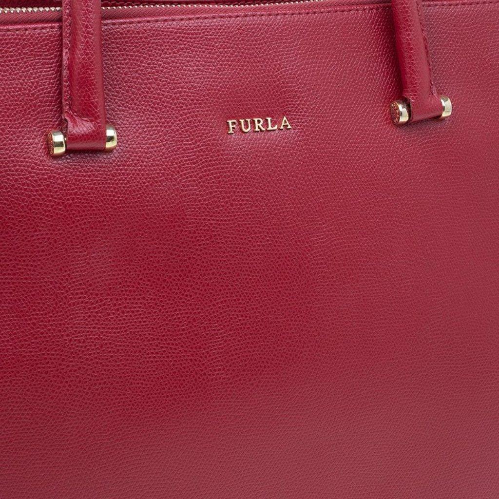 Furla Red Textured Leather Large Lotus Tote 4