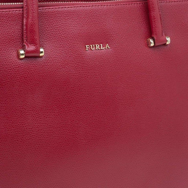 Furla Red Textured Leather Large Lotus Tote For Sale at 1stDibs