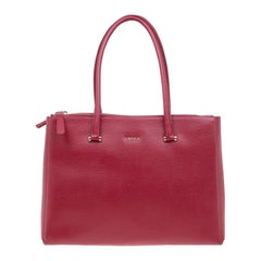Furla Red Textured Leather Large Lotus Tote