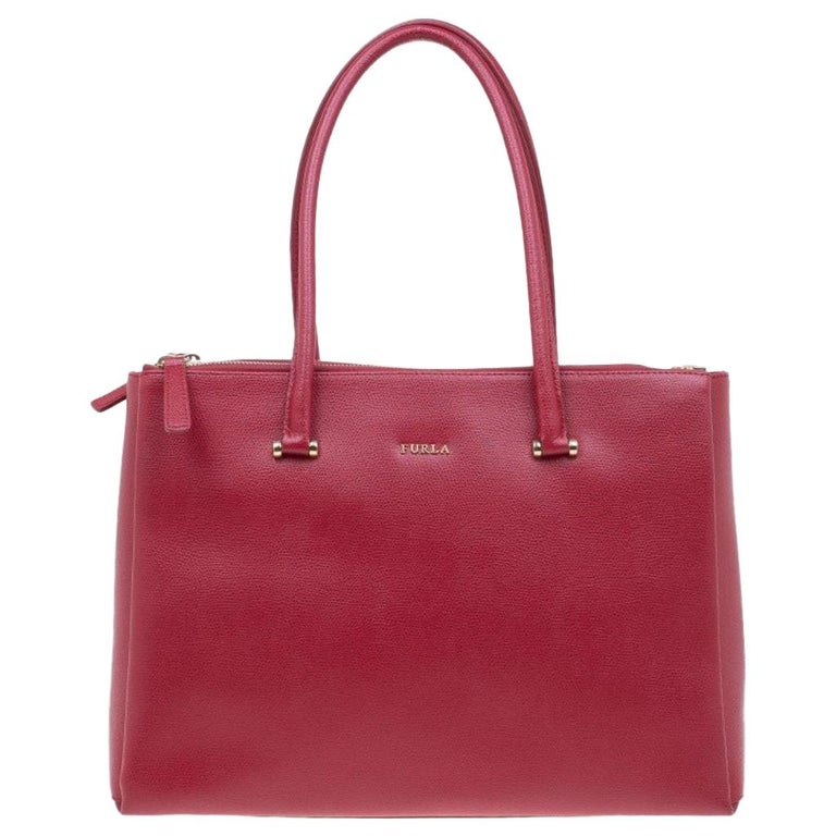 Furla Red Textured Leather Large Lotus Tote For Sale at 1stDibs