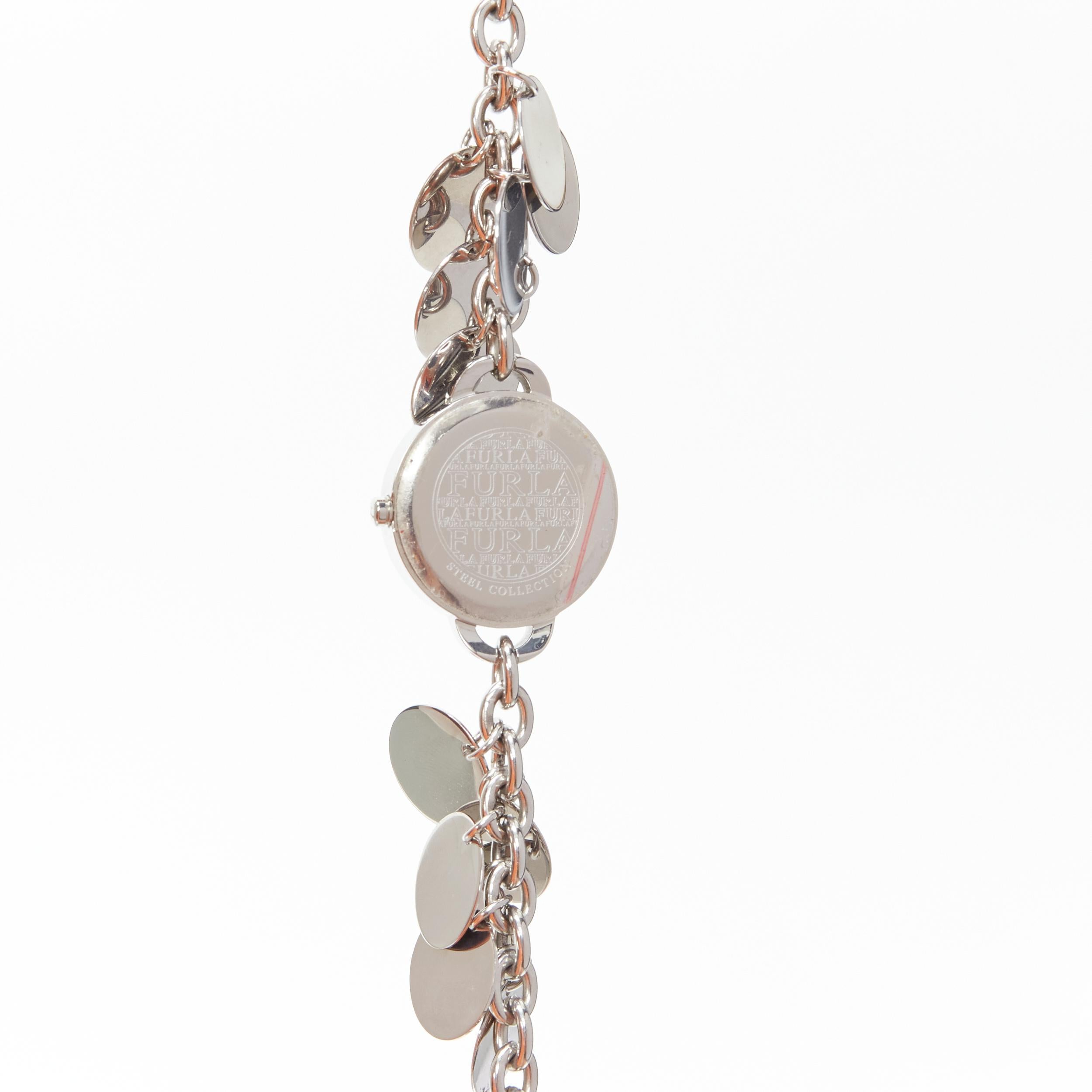 FURLA scribble butterfly logo silver disc chain watch bracelet In Good Condition For Sale In Hong Kong, NT