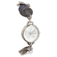 FURLA scribble butterfly logo silver disc chain watch bracelet