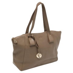 Furla Taupe Leather Zip Tote